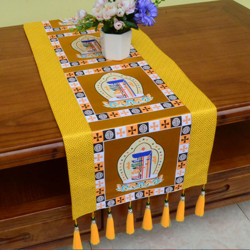 Meditation Altar Mat with Tibetan Vajra and Auspicious Symbols, 95x33cm