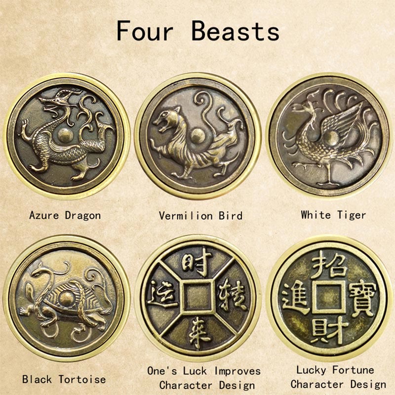 Four Beasts Feng Shui Yin Yang Brass Coin Decor