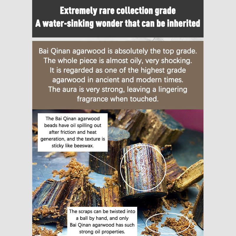 Bai Qinan Agarwood Meditation Bracelet for Strength 17cm