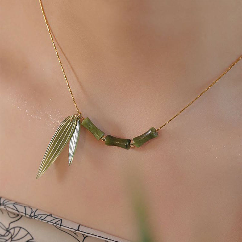Bamboo Leaf Jade Design Necklace for Wealth & Prosperity