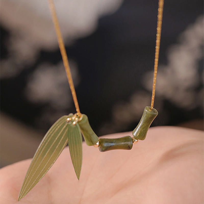 Bamboo Leaf Jade Design Necklace for Wealth & Prosperity