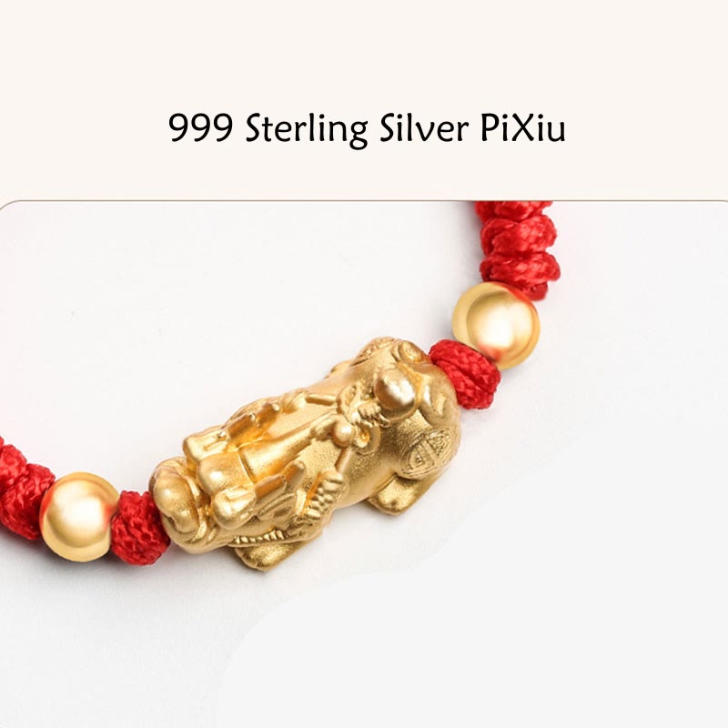 Kids Pixiu Bracelet in 999 Sterling Silver with King Kong Knot for Protection