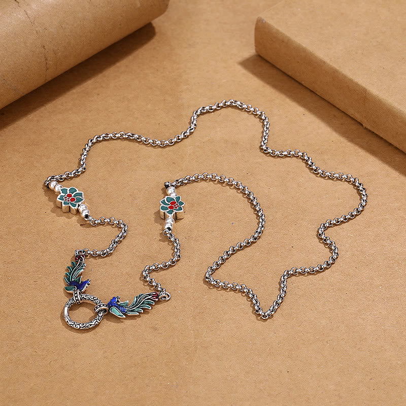 Copper Phoenix and Lotus Necklace for Luck and Protection