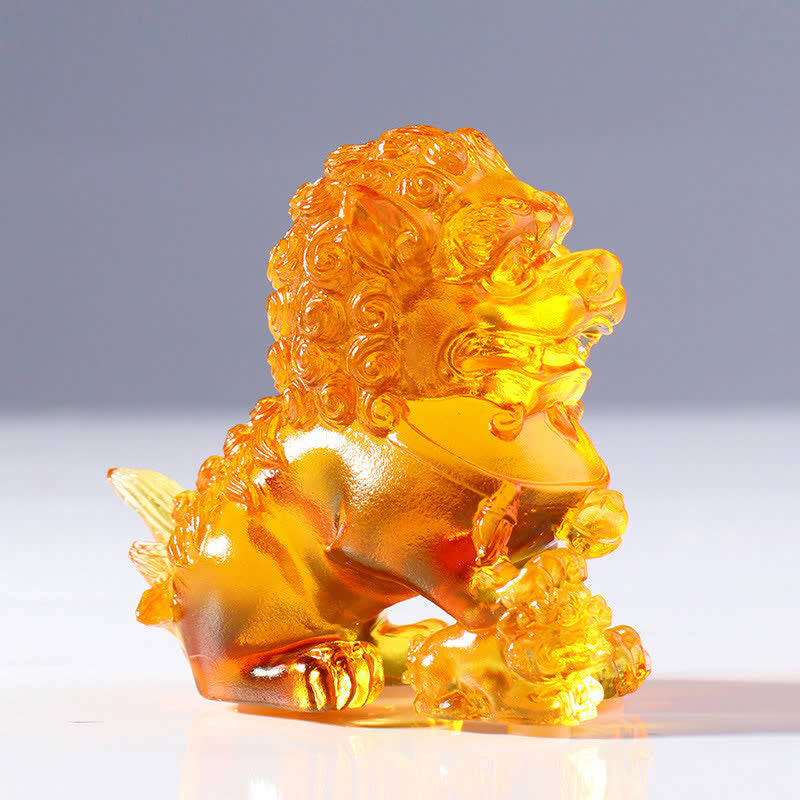 Handmade Liuli Crystal Lion Art Piece for Strength & Protection
