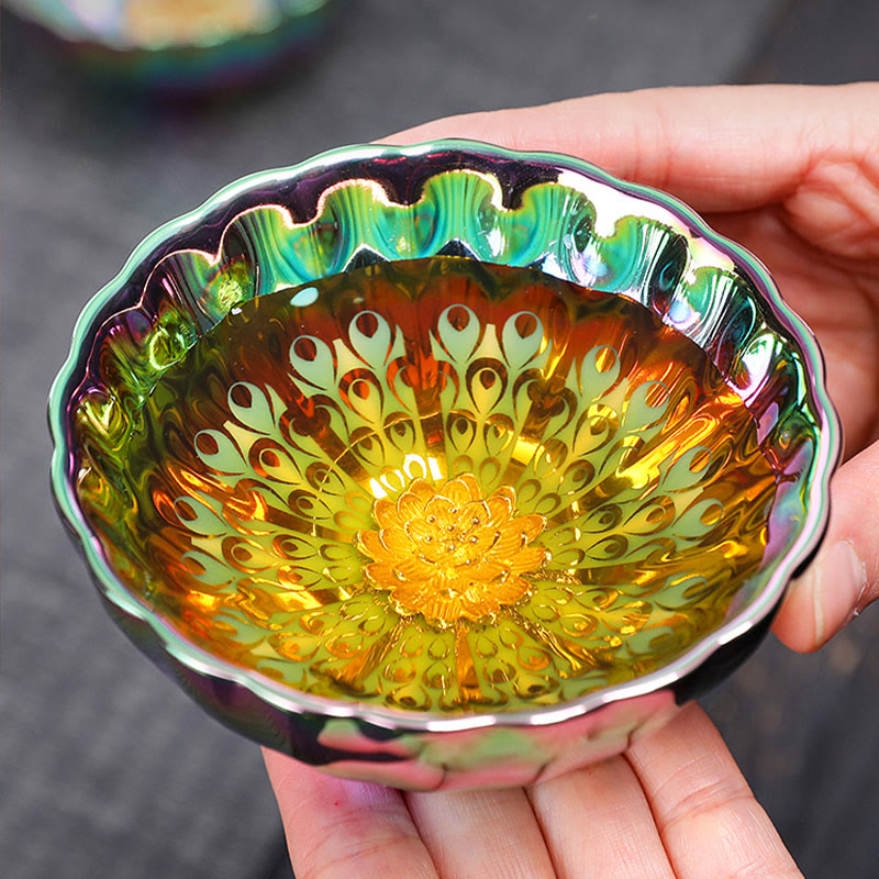 Vivid Peacock Jian Zhan Ceramic Tea Cup 110ml