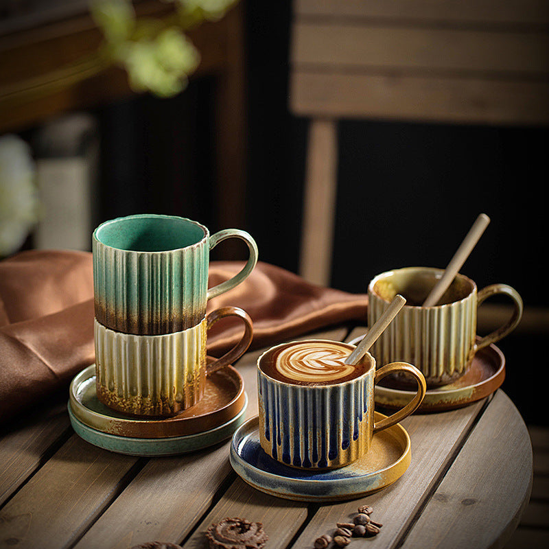 250ml Retro Striped Kiln Change Ceramic Coffee Mug | Zen Decor
