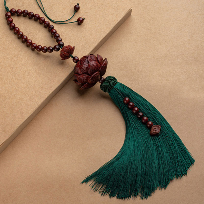 Small Leaf Red Sandalwood Zen Decor | Luck & Protection Tassel