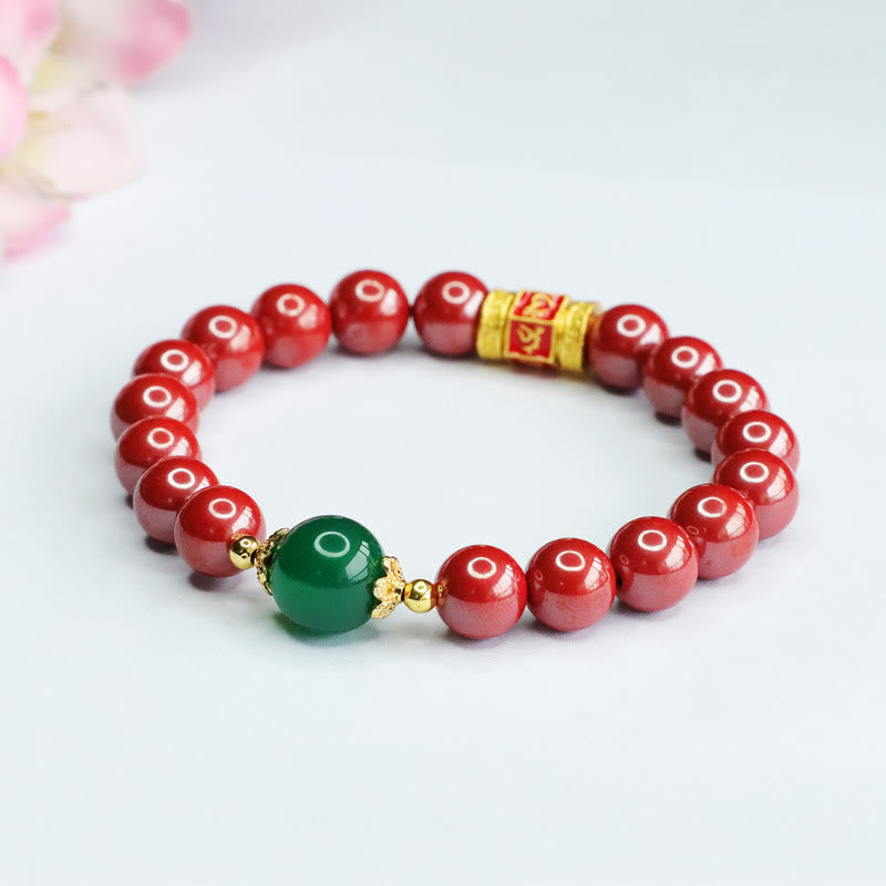 8mm Cinnabar Green Agate Om Mani Padme Hum Bracelet