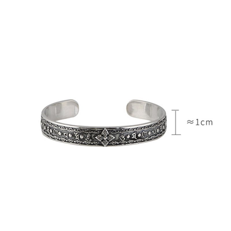 Om Mani Padme Hum 925 Sterling Silver Wisdom Cuff Bracelet
