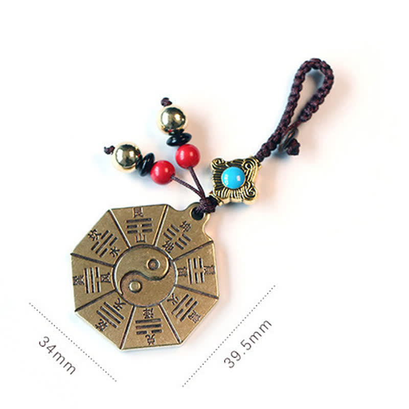 Feng Shui Yin Yang Bagua Balance Keychain Copper Brass