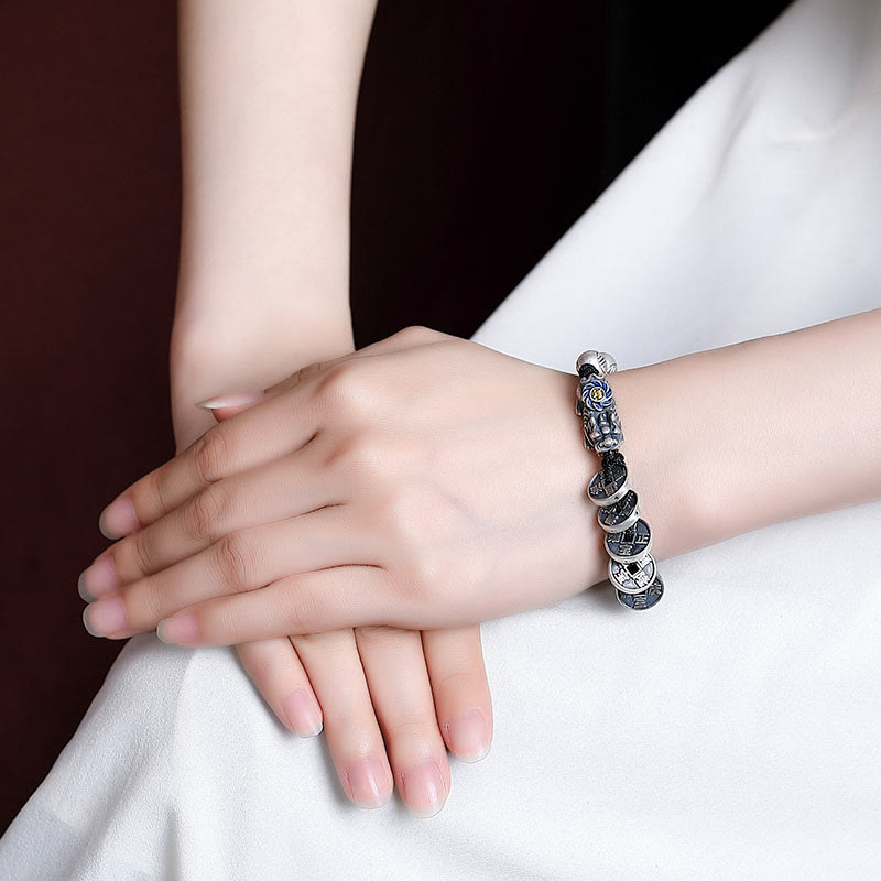 999 Sterling Silver Pixiu Wealth Bracelet for Protection and Luck