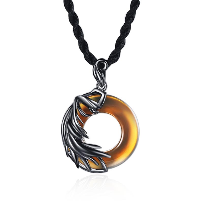 Obsidian Chalcedony Meditation Round Pendant Necklace