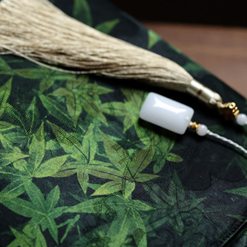 Bamboo Leaves Butterfly Koi Fish Handbag with Jade Handles