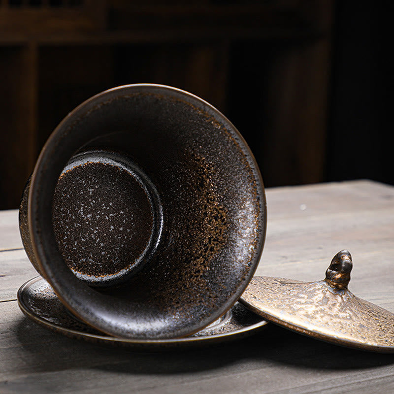 Rust Glaze Ceramic Gaiwan Tea Cup 230ml for Mindful Rituals