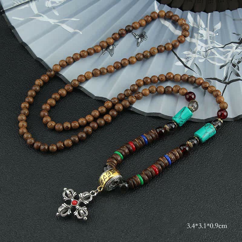 Turquoise Om Mani Padme Hum Prayer Wheel Necklace