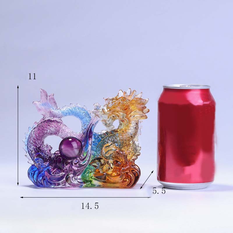 Handmade Liuli Dragon Crystal Art Piece for Protection