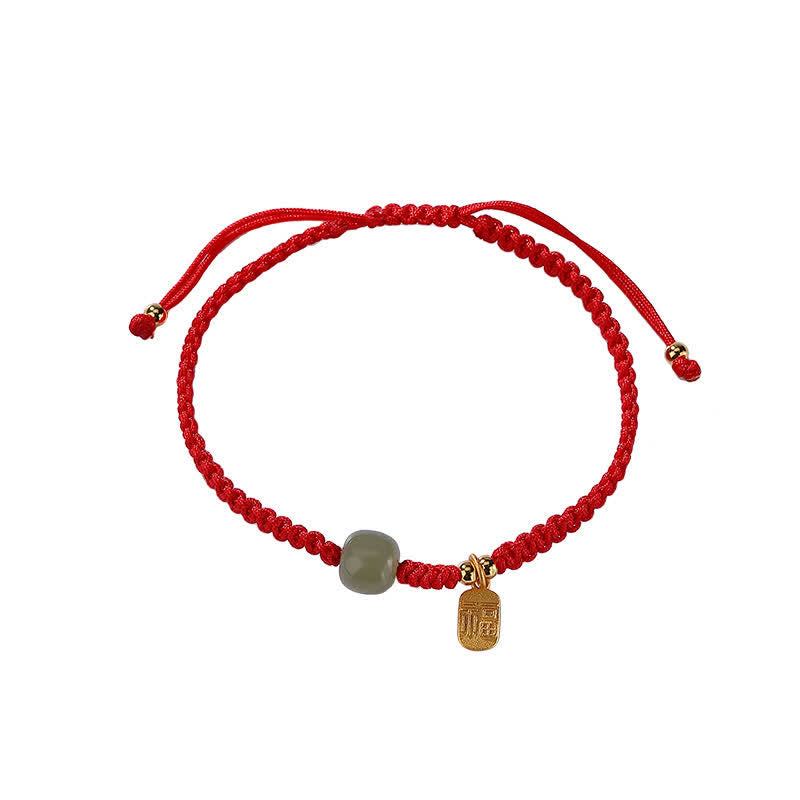 Adjustable 7x8mm Hetian Jade Red String Blessing Bracelet