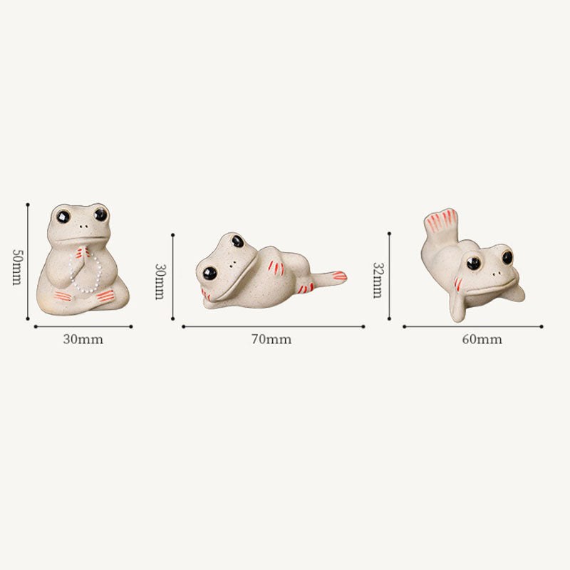 Mini Ceramic Praying Frog Figurine for Wealth and Prosperity