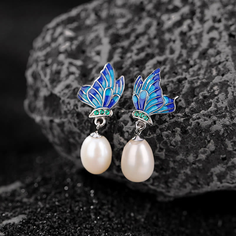925 Sterling Silver Pearl Butterfly Healing Jewelry Set