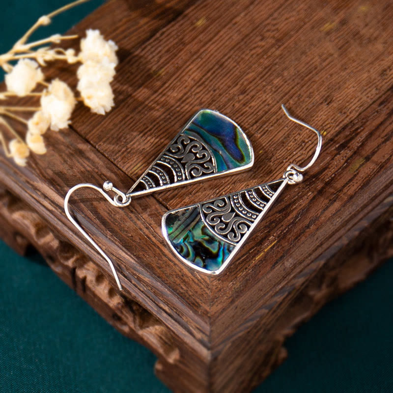 Copper Tridacna Stone Hollow Pattern Blessing Spiritual Earrings