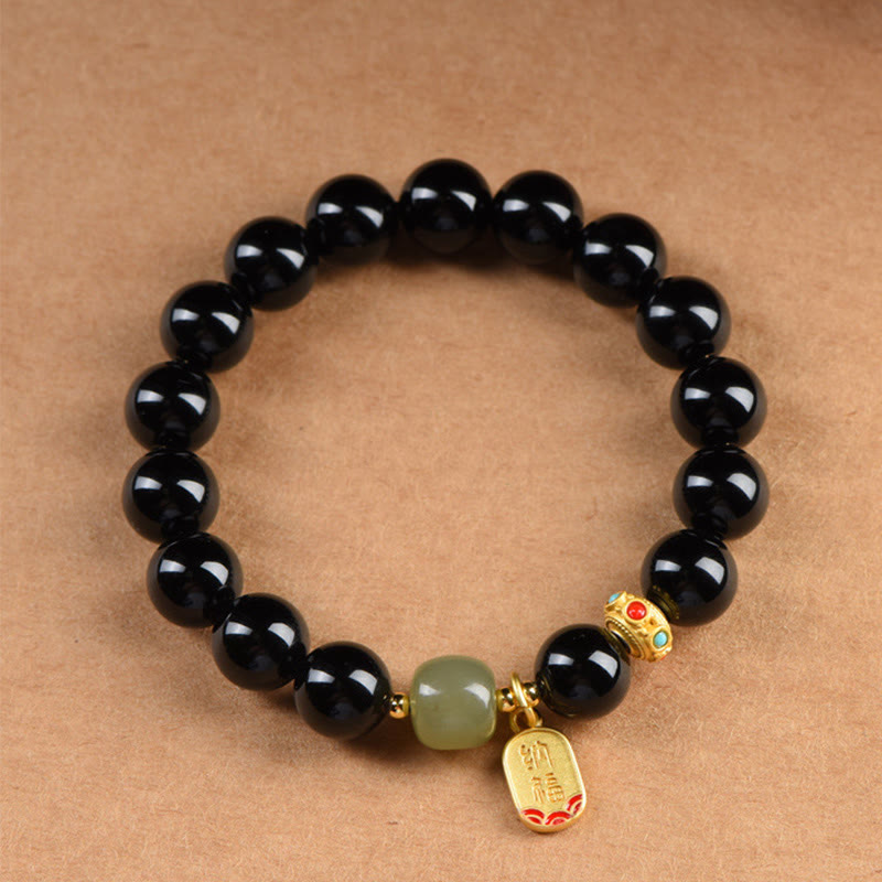 Black Onyx & Hetian Jade Lucky Fortune 8mm Bracelet