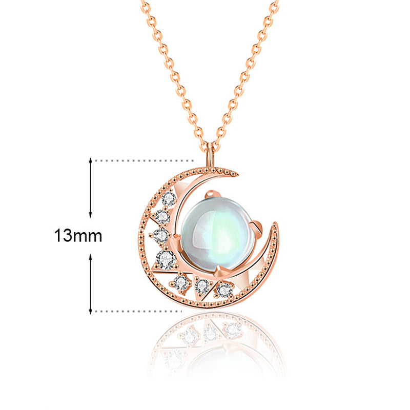 925 Sterling Silver Moonstone Necklace | Love Moon Pattern Pendant