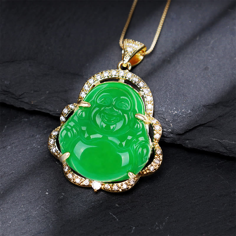 Unisex Laughing Buddha Jade Necklace for Good Luck & Prosperity