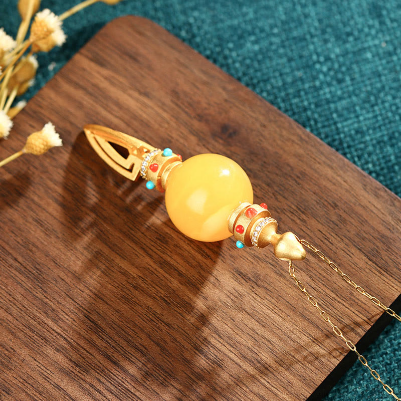 Amber Vajra 24K Gold Plated Spiritual Necklace Pendant