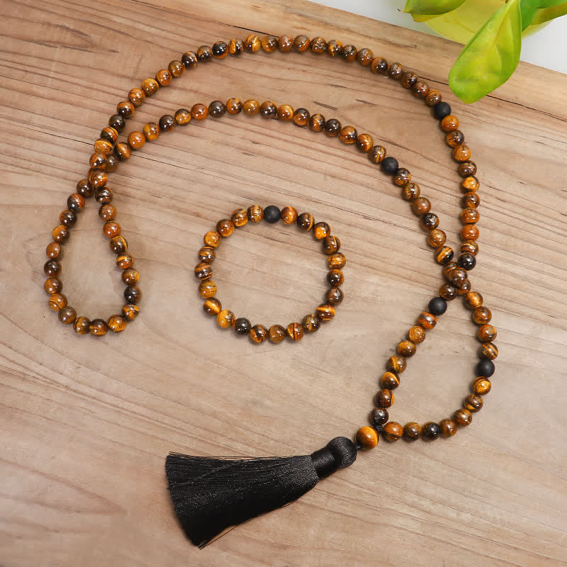 108 Beads Tiger Eye Protection Mala Bracelet 8mm Unisex