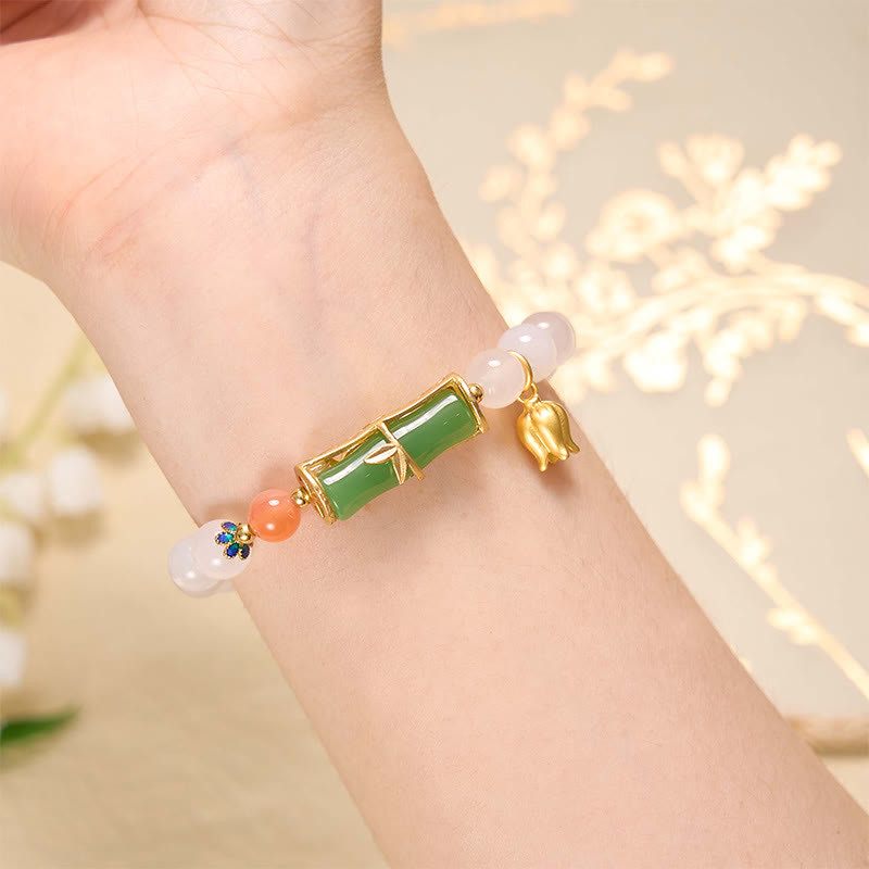 White Agate Jadeite Bamboo Positivity Bracelet 14-16cm