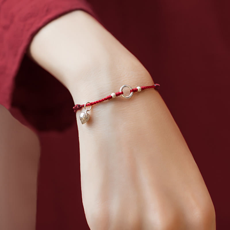 925 Sterling Silver Red String Bracelet with Peace Joy Lotus Buckle