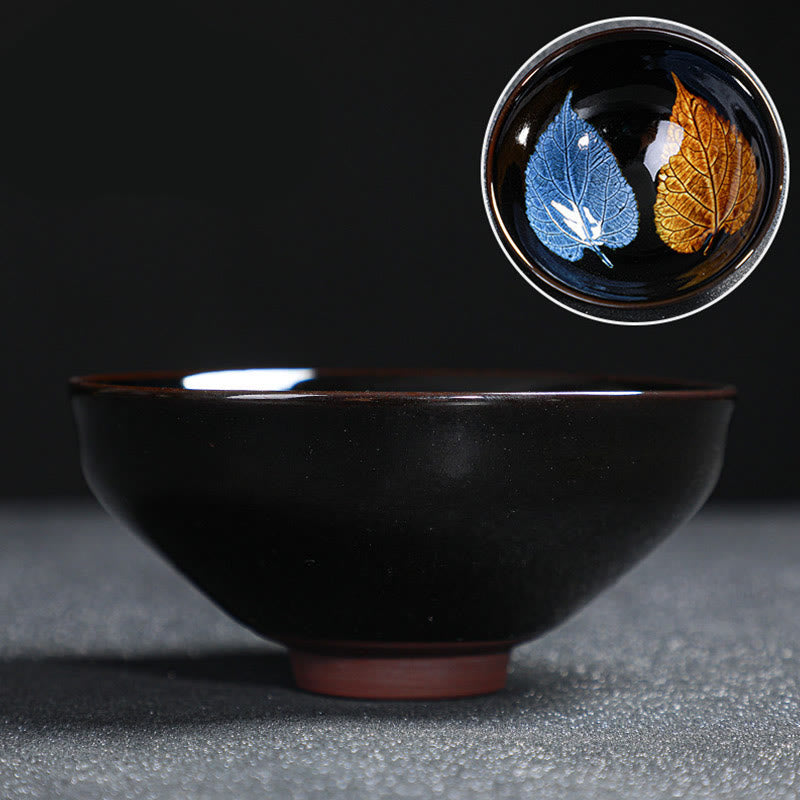 Gold Maple Leaf Jian Zhan Tenmoku Ceramic Teacup 120ml