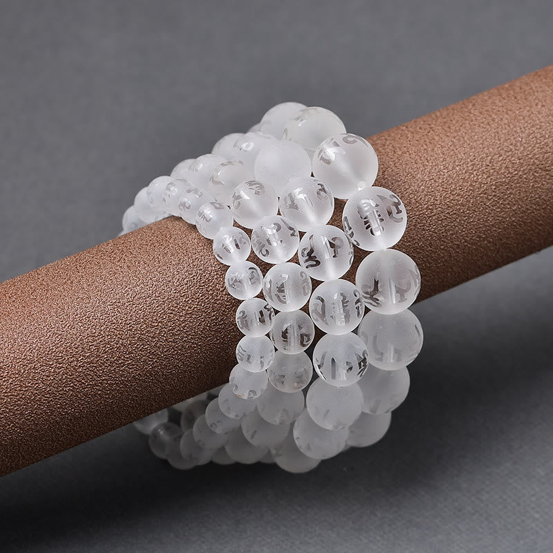 8mm White Crystal Om Mani Padme Hum Protection Bracelet