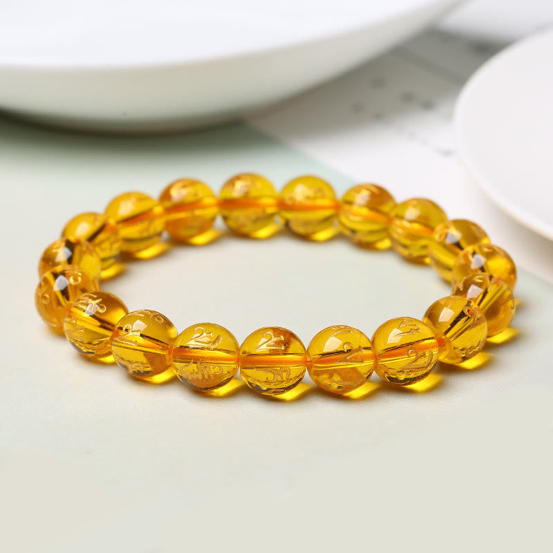 8mm White Crystal Om Mani Padme Hum Protection Bracelet