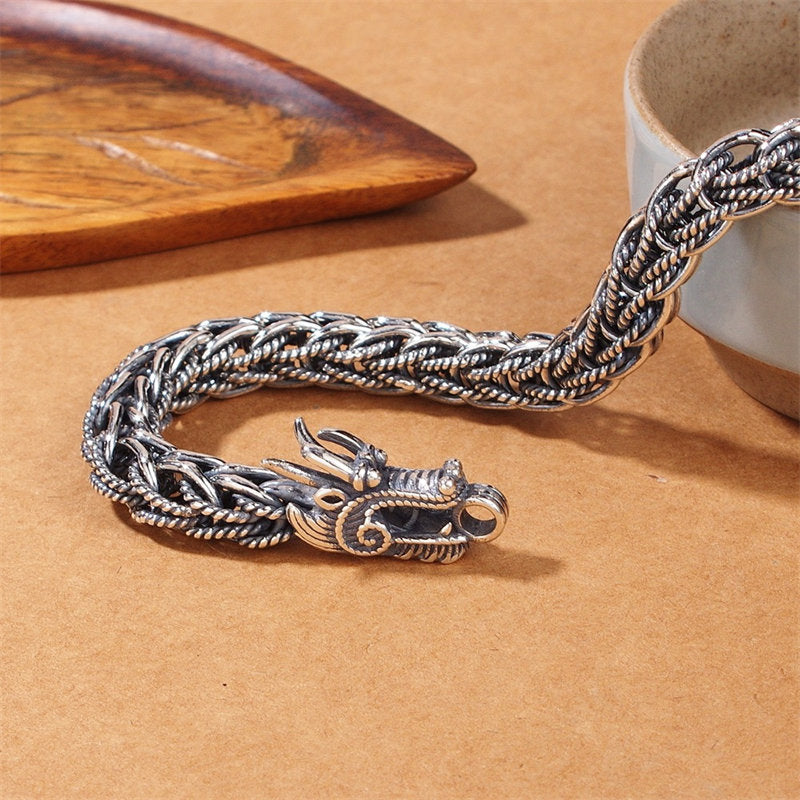 925 Sterling Silver Dragon Bracelet for Success and Strength