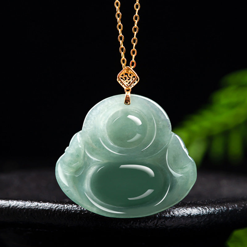 Natural Jade Laughing Buddha Prosperity Necklace Pendant