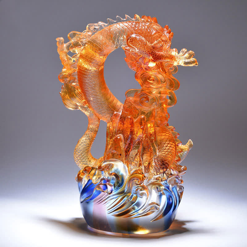 Handmade Liuli Feng Shui Dragon Crystal Art for Success