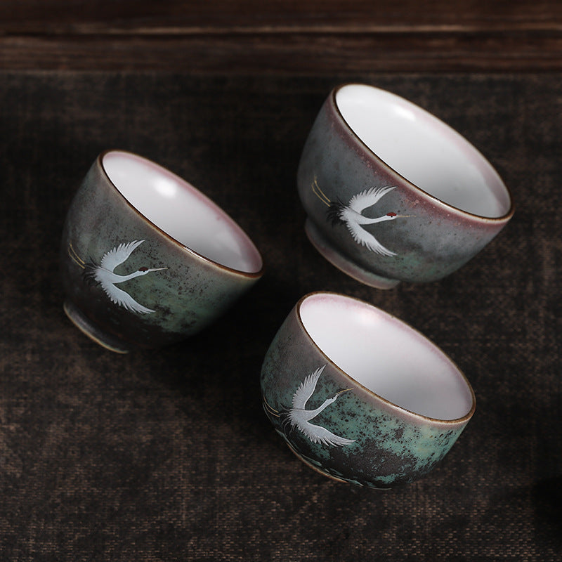 Auspicious Crane Ceramic Tea Cup for Meditation & Ritual