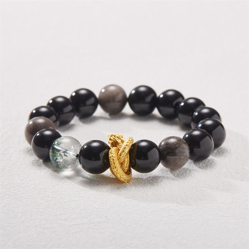 Silver Sheen Obsidian Dragon Protection Bracelet 12mm