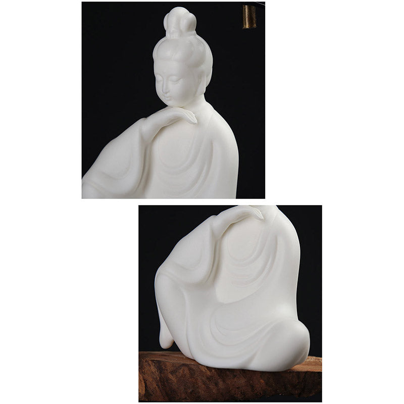 Ceramic Avalokitesvara Buddha Statue LED Blessing 8x11.5cm