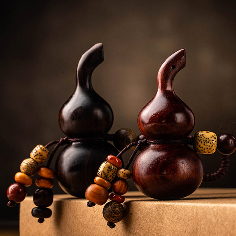 Ebony & Red Sandalwood Gourd Key Chain for Luck & Protection