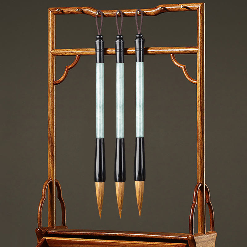 Natural Jade Luck Chinese Calligraphy Brush with Gift Box