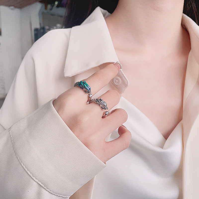 925 Sterling Silver Dragon Ring for Luck & Protection Adjustable
