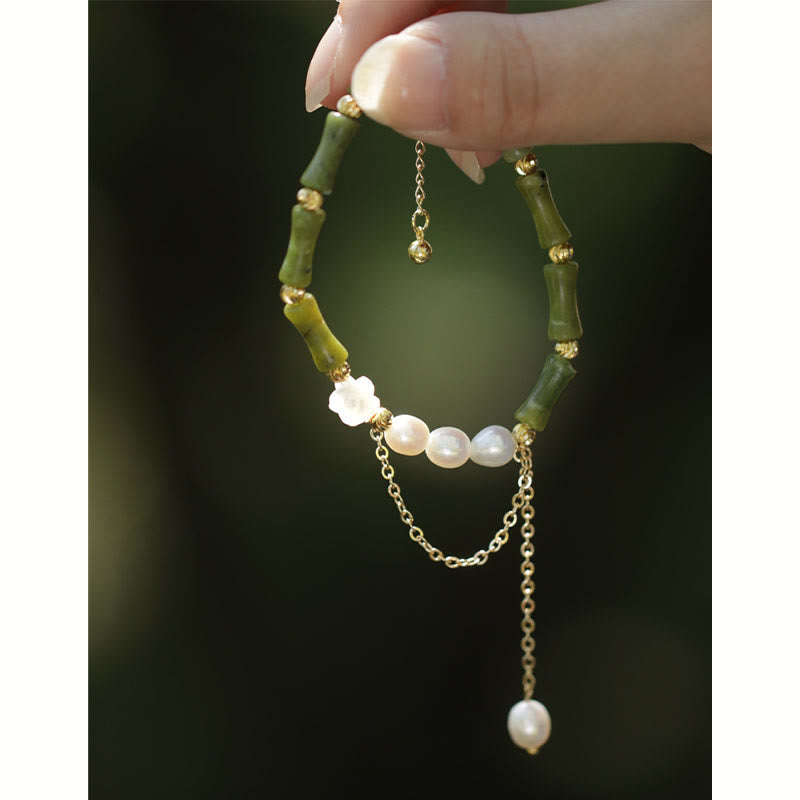 Green Bamboo Jade Wealth Bracelet for Prosperity & Growth