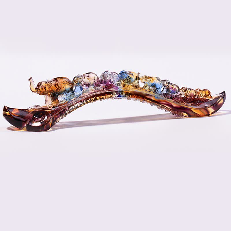 Handmade Liuli Crystal Ruyi Elephant Art Figurine