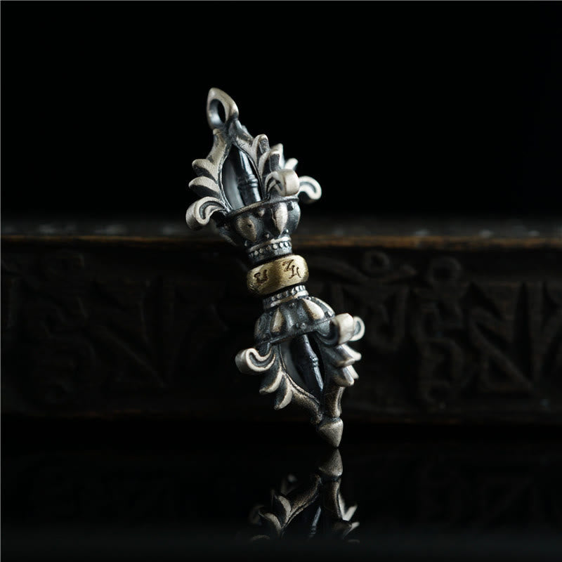 14mm Sterling Silver Om Mani Padme Hum Vajra Pendant for Strength