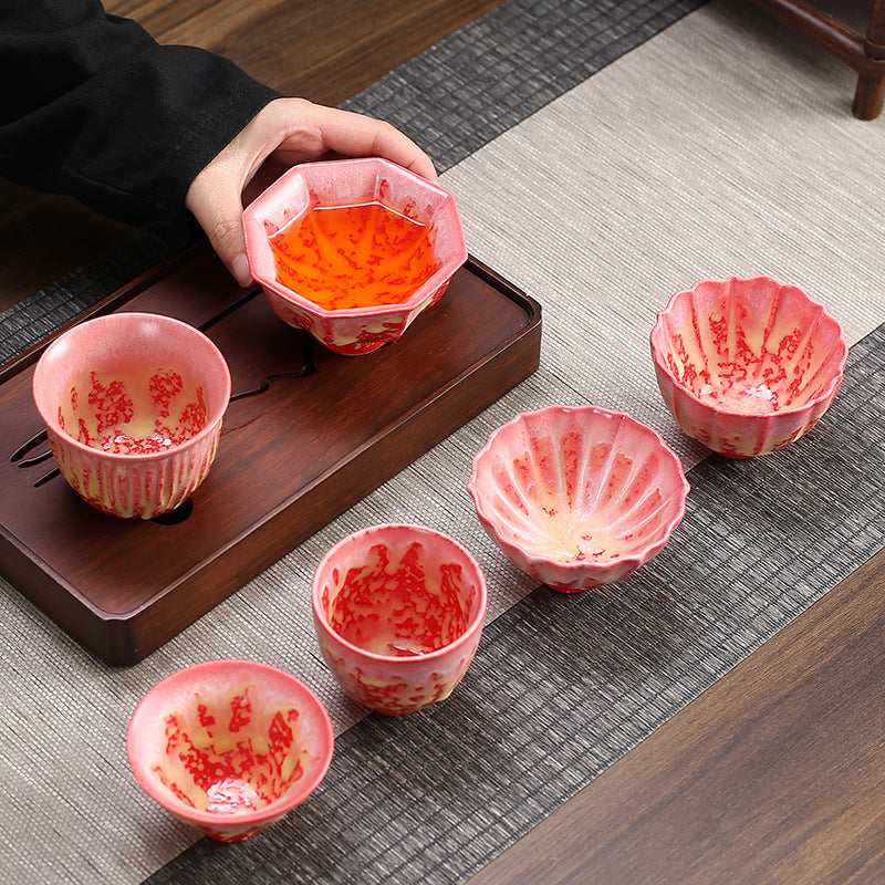 Retro Blue Red Gradient Lotus Ceramic Teacup Bowl