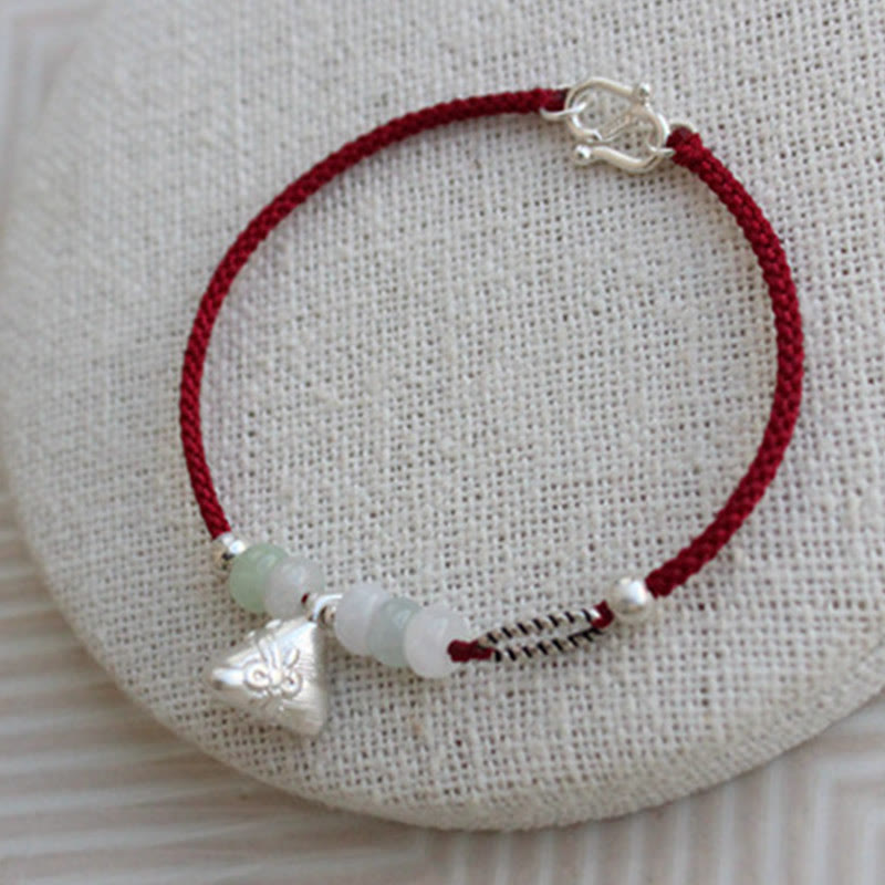 925 Sterling Silver Jade Red String Zongzi Charm Abundance Bracelet