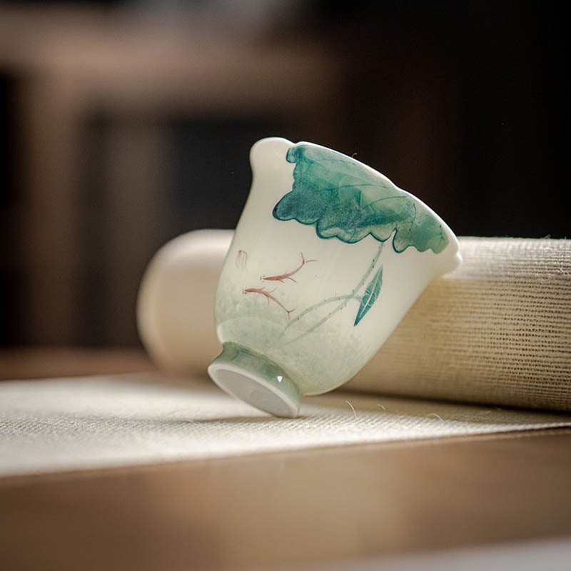 Ceramic Koi Fish Teacup 65ml Lotus Leaf Pattern
