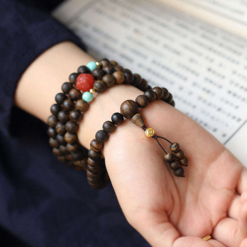 108 Beads Agarwood Wood Mala Bracelet for Meditation Peace